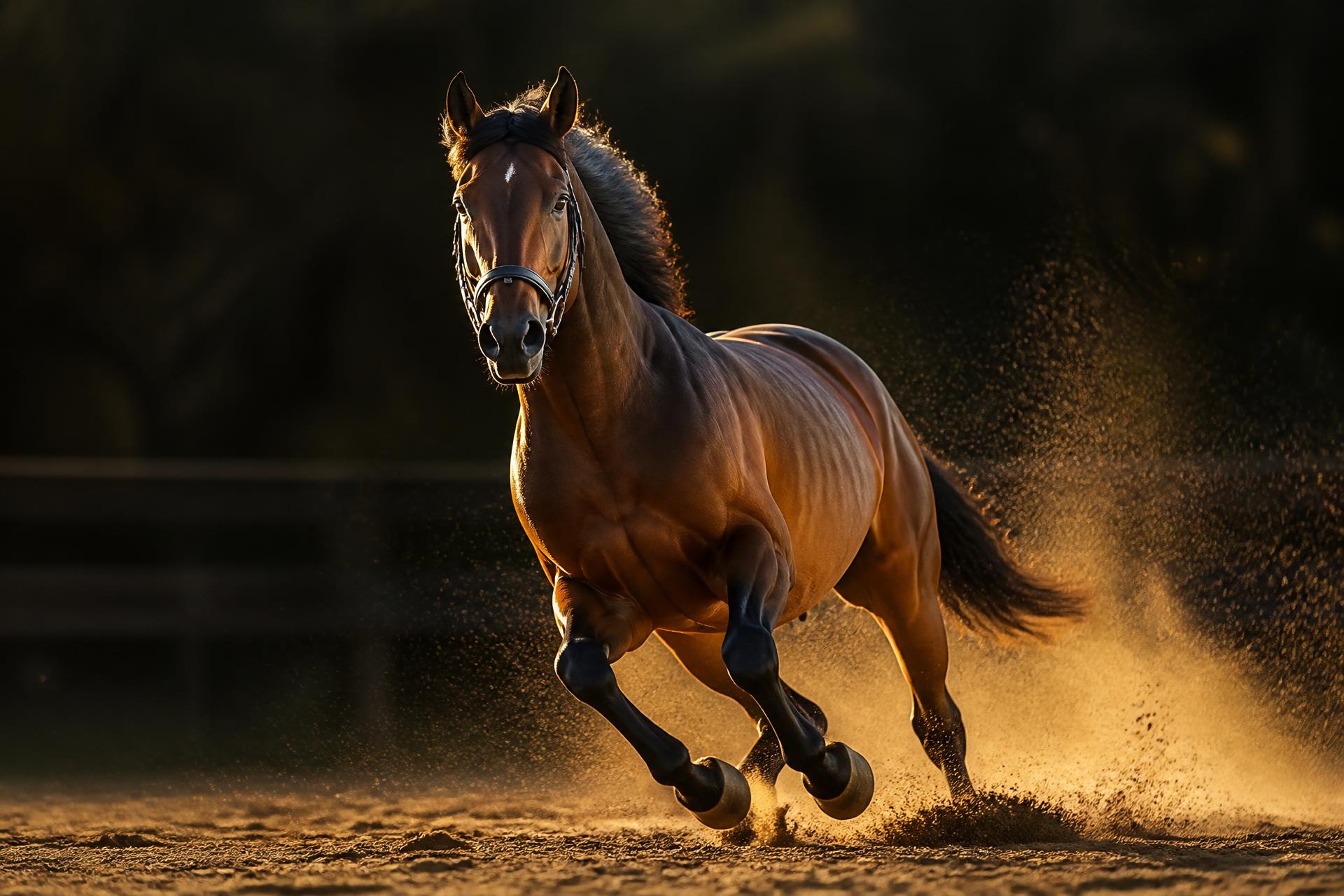 Cavalo atleta em galope ao amanhecer